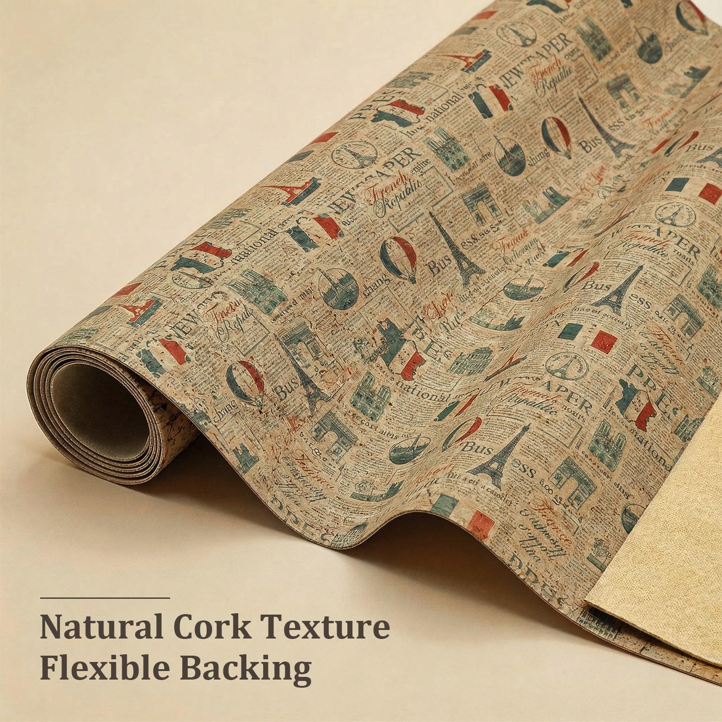 SorenCut Cork Fabric Roll 12.5 x 54 Inch – French Symbol Print Cork Leather Fabric for Earrings, Bow Making, Bags, Wallets & DIY Sewing Projects – Vegan Leather Alternative Craft Sheet
