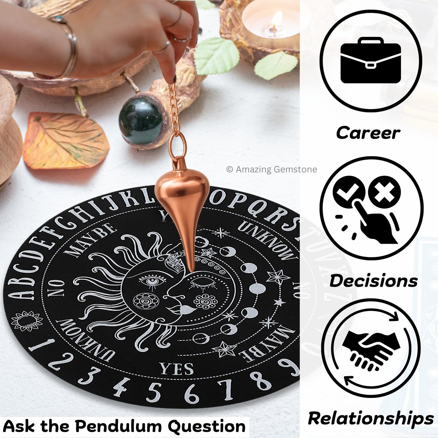 Amazing Gemstone Healing Metal Pendulums for Divination, Copper Dome Cone Point Steel Copper Pendulum High Energy Pendulo de Bronce Pendulos de Mesa MP120