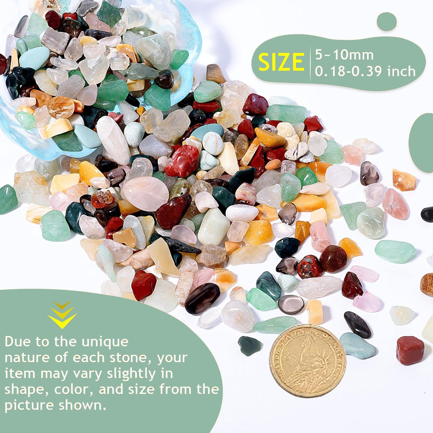 Crystal Chips Bulk, Tumbled Gemstone Chips Bulk 2lb, Poshlished Healing Crystals, for DIY Projects,Vase Filler, Succulent Soil, Potting Mix, Garden Decor, Aquarium & Fish Tank Gravel (Mixed，2 Pounds)