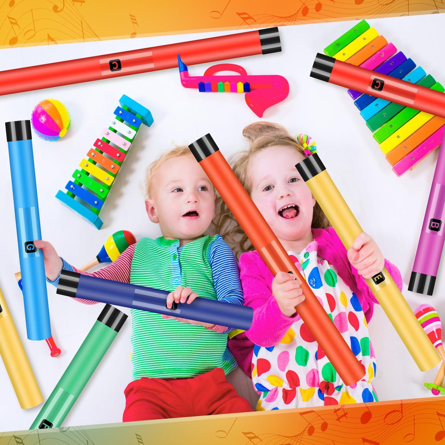 Silipull 16 Pcs Musical Sound Tube Percussion Tube Set with Percussion Caps Music Instruments for Outdoor Classroom