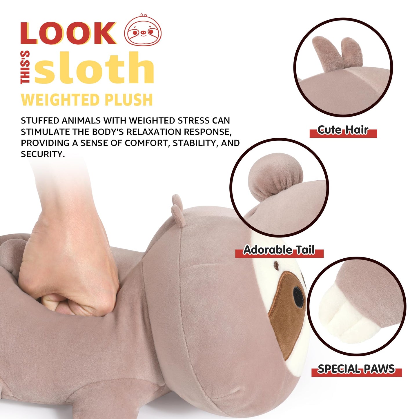 Onsoyours Original Weighted Sloth Plush, Cute 13.8"|1.8 Pound Hugging Sloth Weighted Stuffed Animal, Soft Collectible Plushies Pillow Toy Gift for Kids & Adults