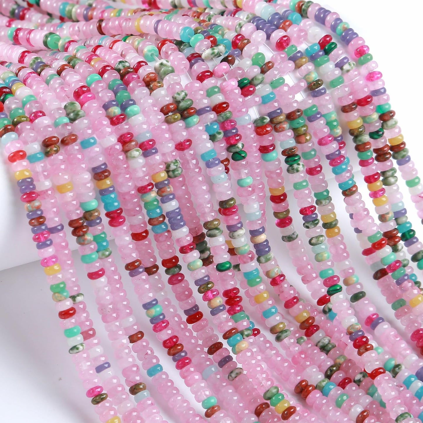 150PCS 2x4mm Natural Colorful Jades Stone Rondelle Beads Abacus Disk Stone Beads Round Loose Spacer Gemstone for DIY Bracelet Necklace Jewelry Making