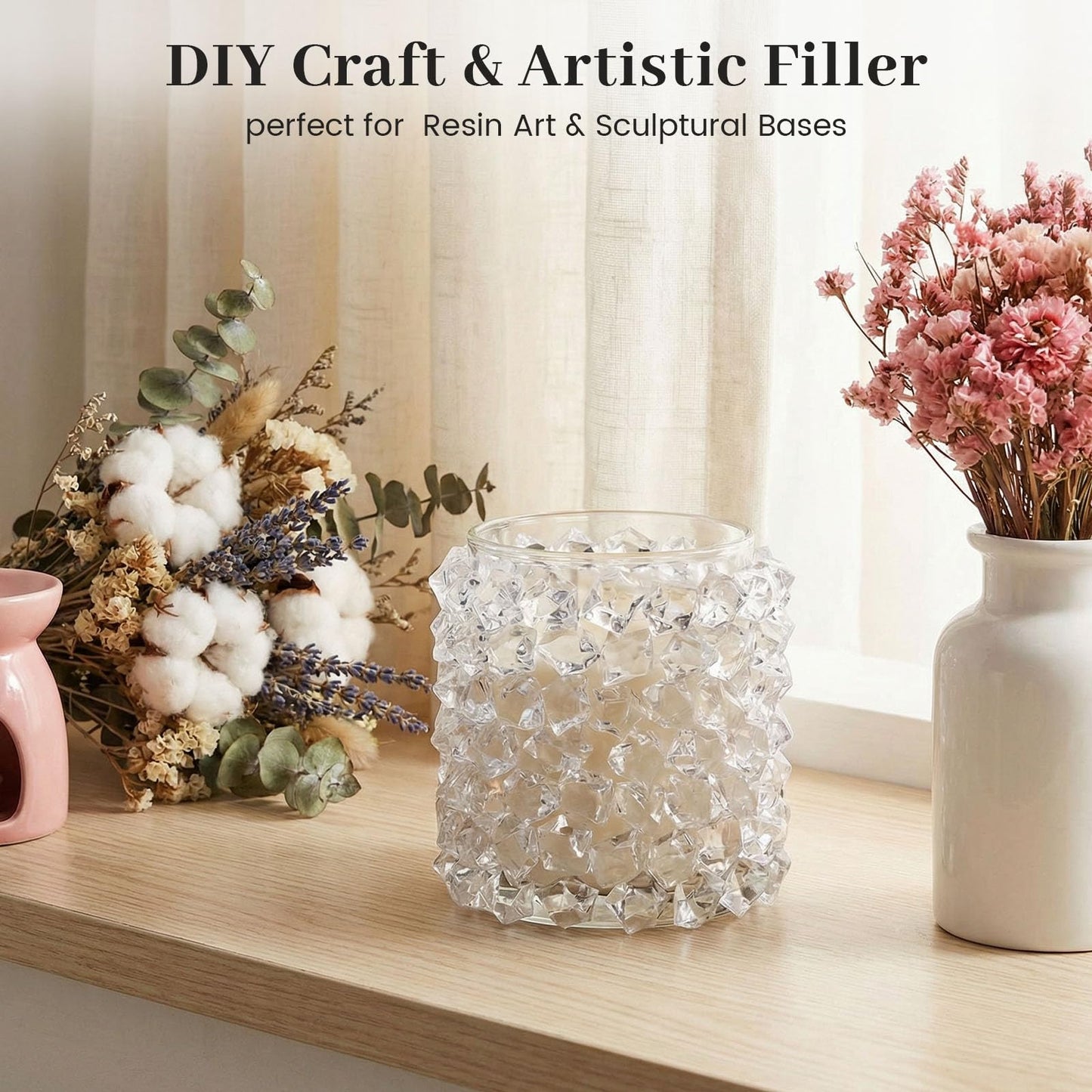 DomeStar 1000PCS Fake Ice, Acrylic Fake Diamonds Vase Filler Plastic Gems Clear Rocks for DIY craft Table Scatter Decor