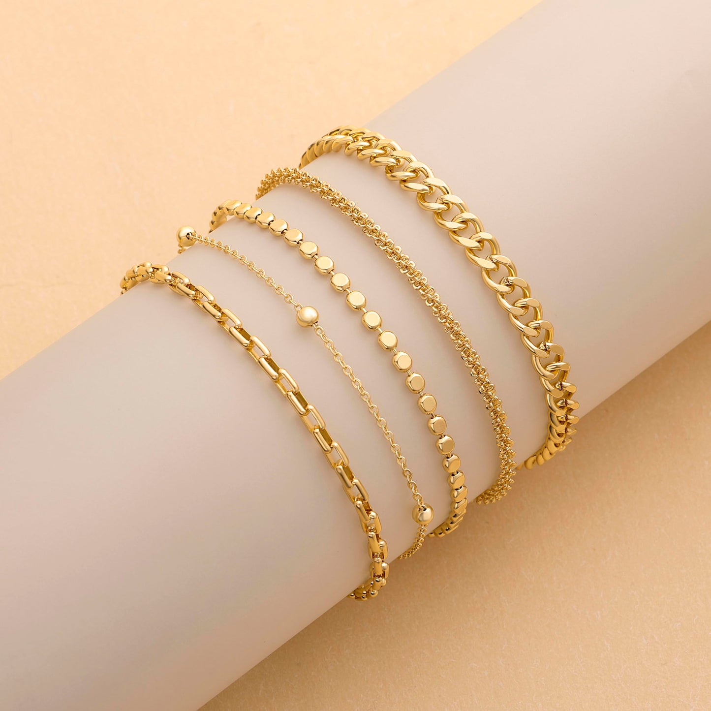DEARMAY Gold Plated Chain Bracelets for Women Waterproof Dainty 14K Gold Jewelry Set Fashion Stackable Beaded Figaro Herringbone Link Bracelet Trendy Pack Stack Gifts