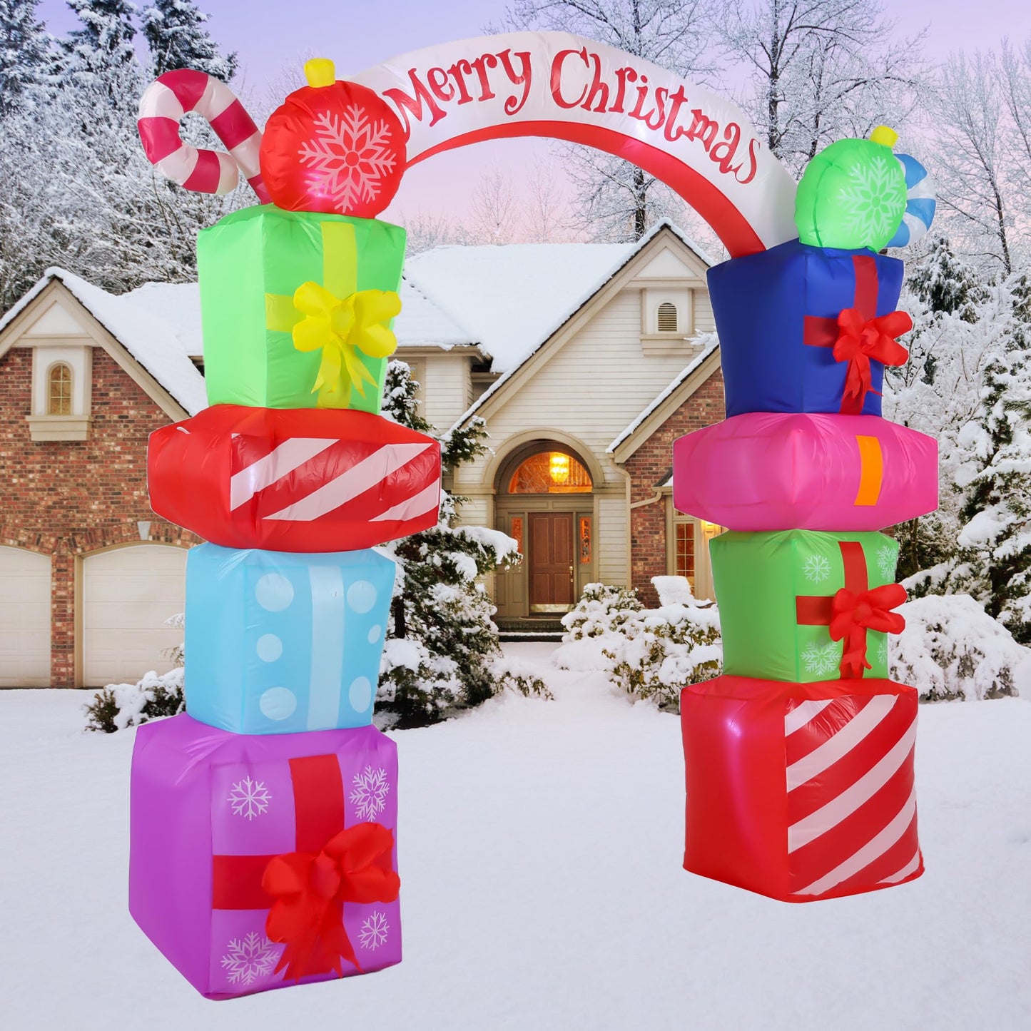 9FT Christmas Inflatables Decorations, Outdoor Gift Boxes Arch Giant Blow Up with Built-in LED Lights for Yard Garden Lawn Holiday Decor