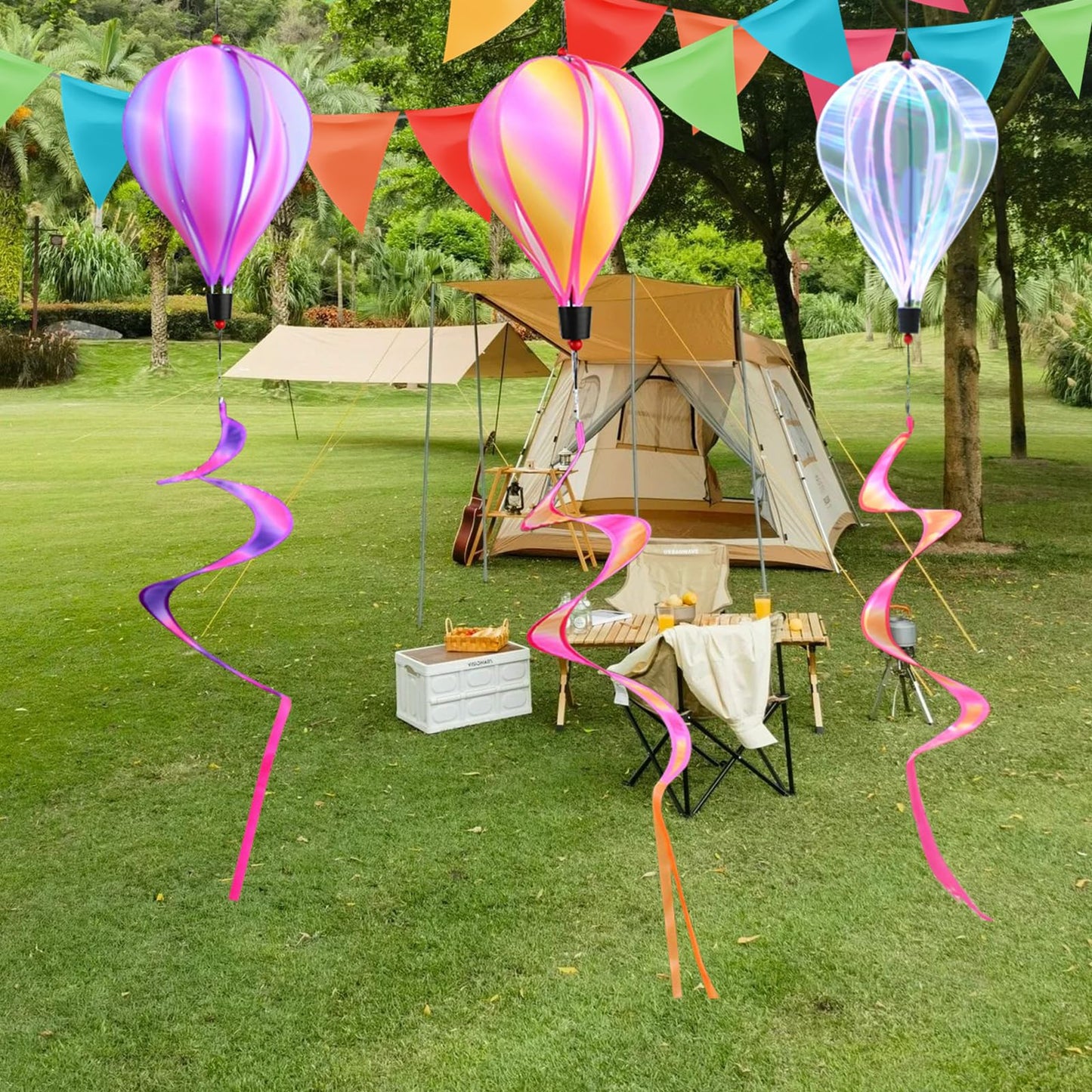 3 Pack Rainbow Hot Air Balloon Wind Spinner Garden Pinwheels Whirligigs Wind Spinner Decorations Outdoor Hanging Decor Lawn Yard Windsock Ornaments