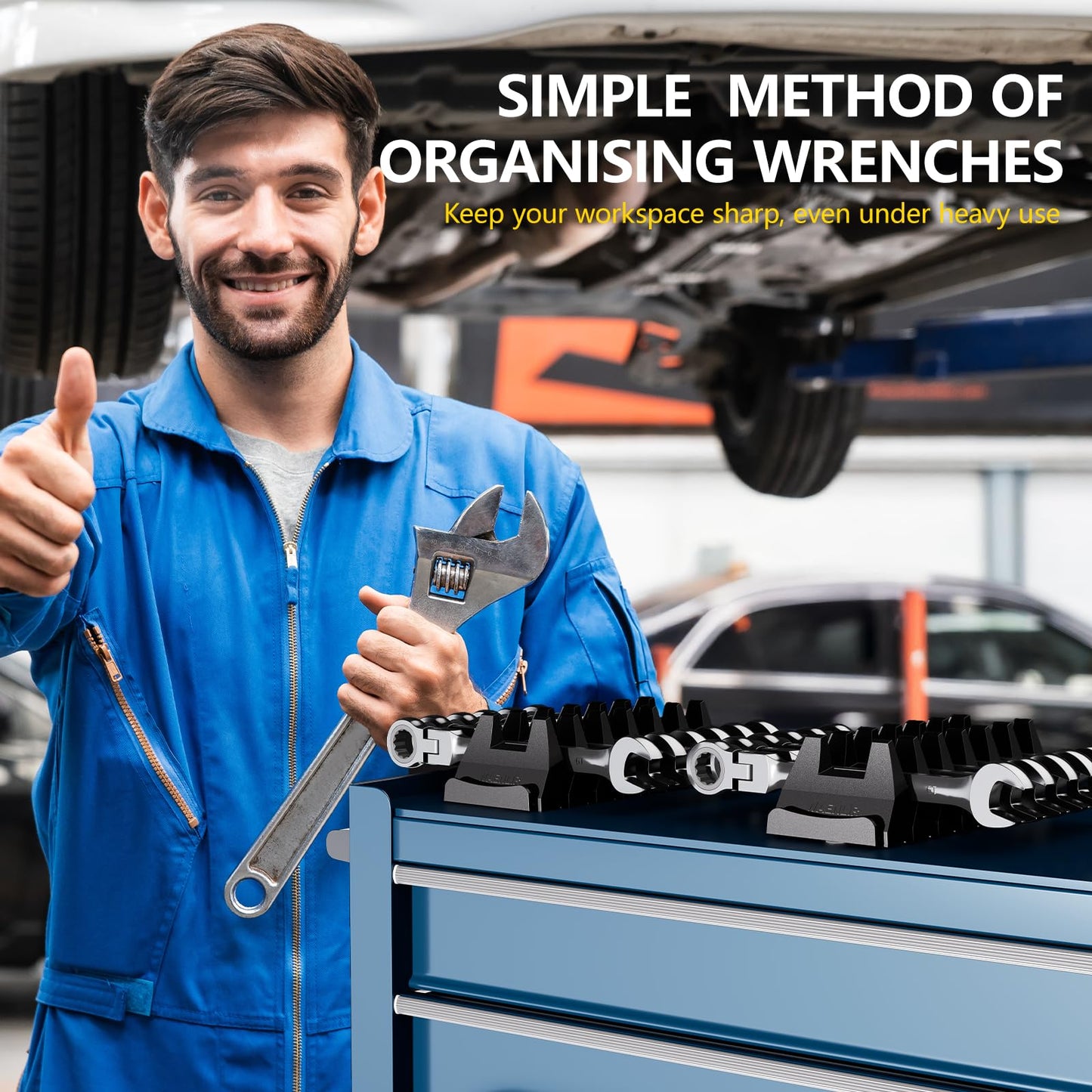 WAENLIR 48PCS Magnetic Modular Wrench Organizer Set-Tool Drawer Storage Rack with Metric&SAE Labels, Wrench Holder with Magnet, Perfect Tool Gift for Men, father, boyfriend, DIYers & Mechanics (Red)