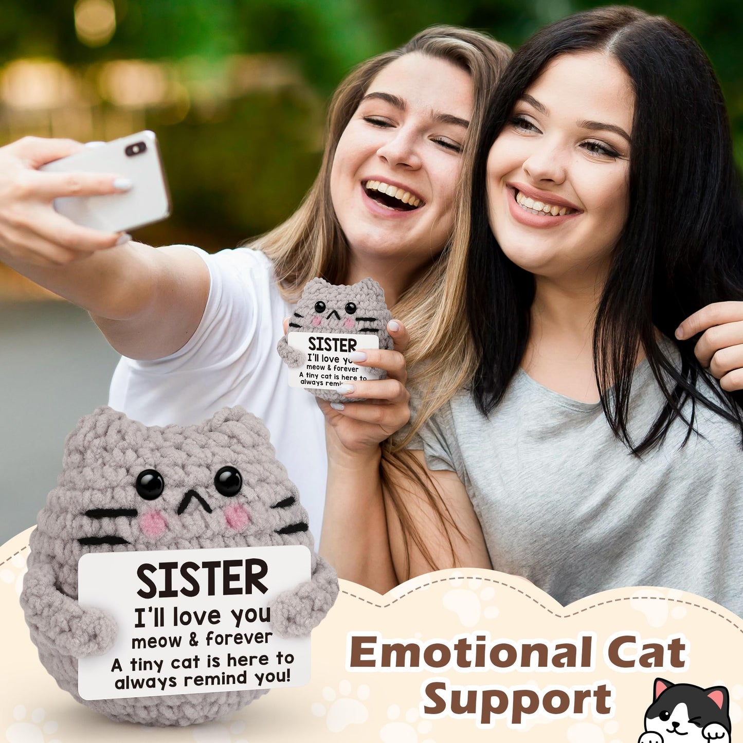tGifGLonyi Mothers Day Sister Gifts for Sisters Inspirational Love You Birthday Gifts for Sister Bestie Birthday Easter Basket Essentials Handmade Crochet Cat