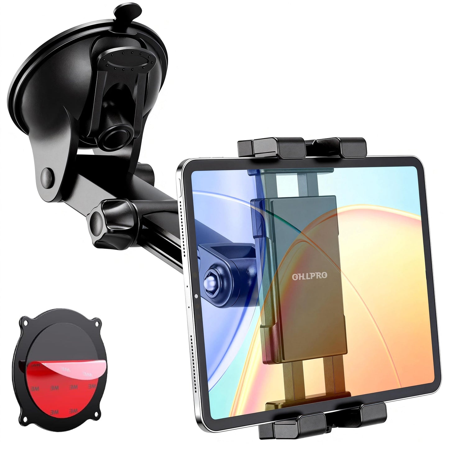OHLPRO Tablet Holder for Car Dashboard & Windshield, Long Arm Suction Cup Tablet Mount Fits 5-17" iPad Pro/Air/Mini, Stable iPad Car Mount for Truck/SUV/Semi, Ideal Tech Gift for Drivers & Traveler