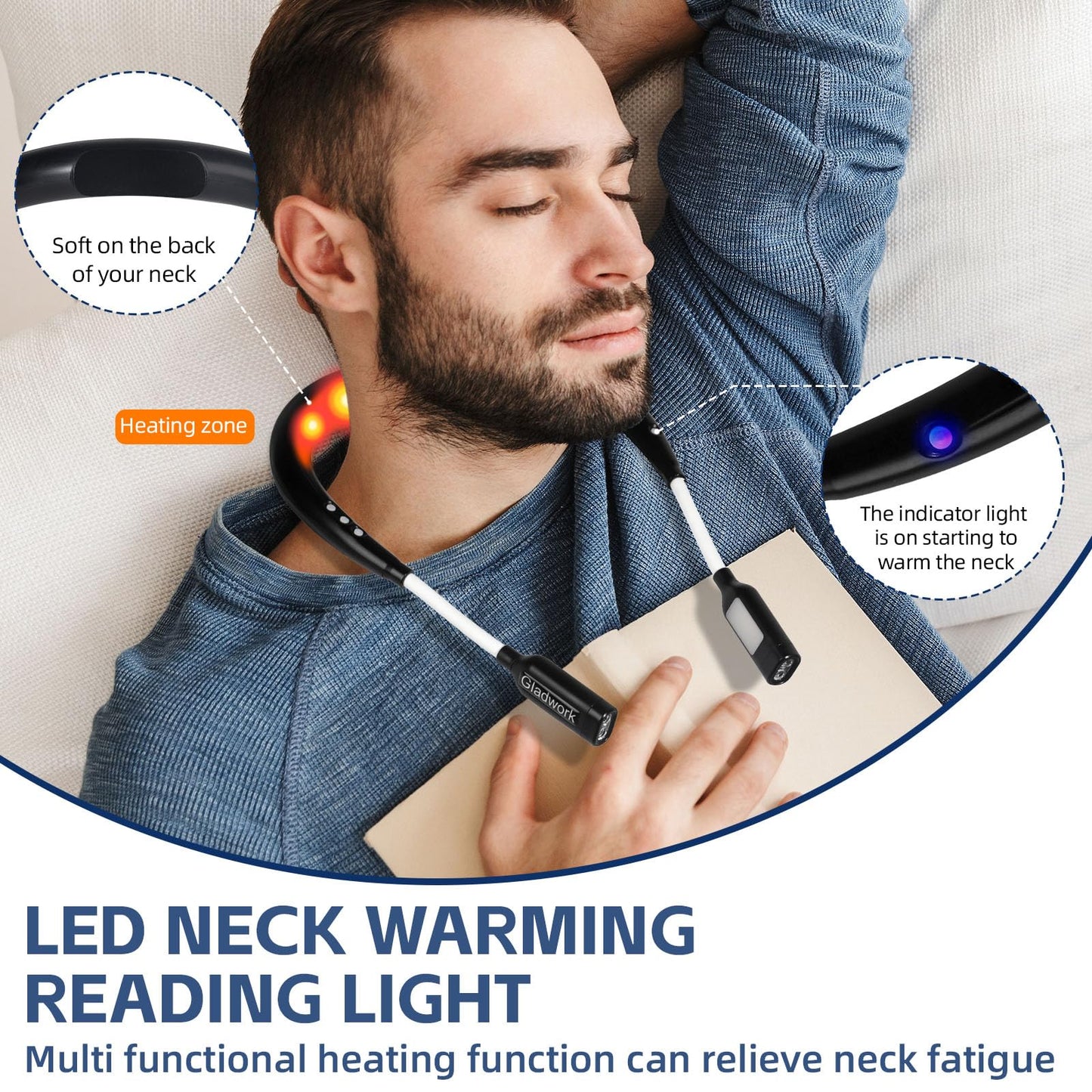 Gladwork Neck Light, Neck Reading Light,It has a Neck-Warming Function，4 Light 5 Brightness Rechargeable 2000mAh Perfect for Crochet Knitting Cross Stitch Crafting,Book Lovers Gift
