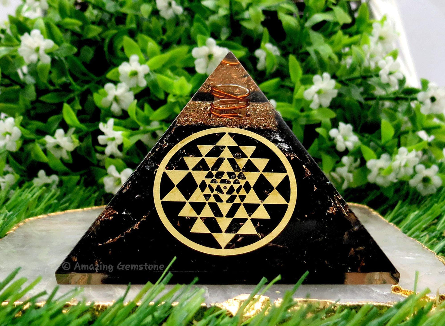 Amazing Gemstone Large Orgone Pyramid | Black Tourmaline Pyramid Crystal | Sri Yantra Orgonite Pyramid | Organ Pyramids Positive Energy Healing