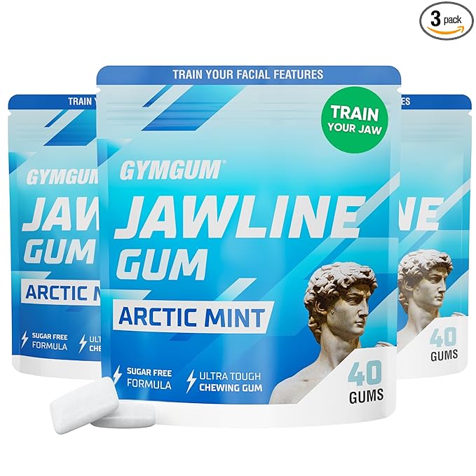 Gymgum Jawline Gum | Hard Chewing Gum For Jaw Strength | Train Your Facial Features - Mewing Jaw Gum | Ultimate Jawline Exerciser | 0 Calories & Sugar Free Hard Gum (Arctic Mint, 120 Count)