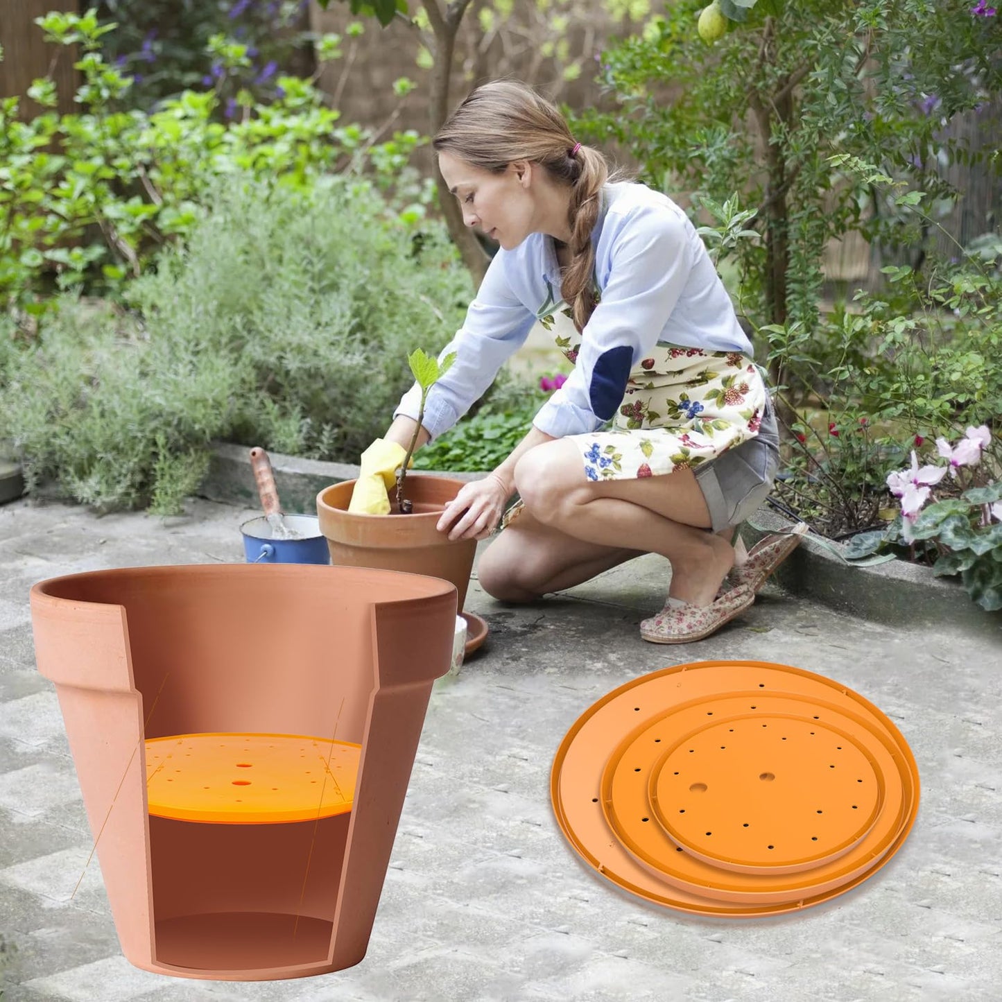 Lettry 2Pcs Planter Inserts for Large Pots, 10" Round Plastic Planter Insert with Drainage Holes for Place Inside Planters to Use Less Potting Soil for Tall Flower Pots Plant Containers (10inch)