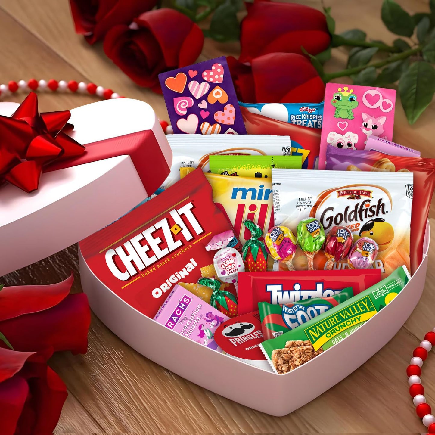 Valentine's Snacks Care Package Gift Box - Snack Box Gift Basket - Large Variety Snacks, Candy & Treats for College Students, Adults, Kids - 45 Count