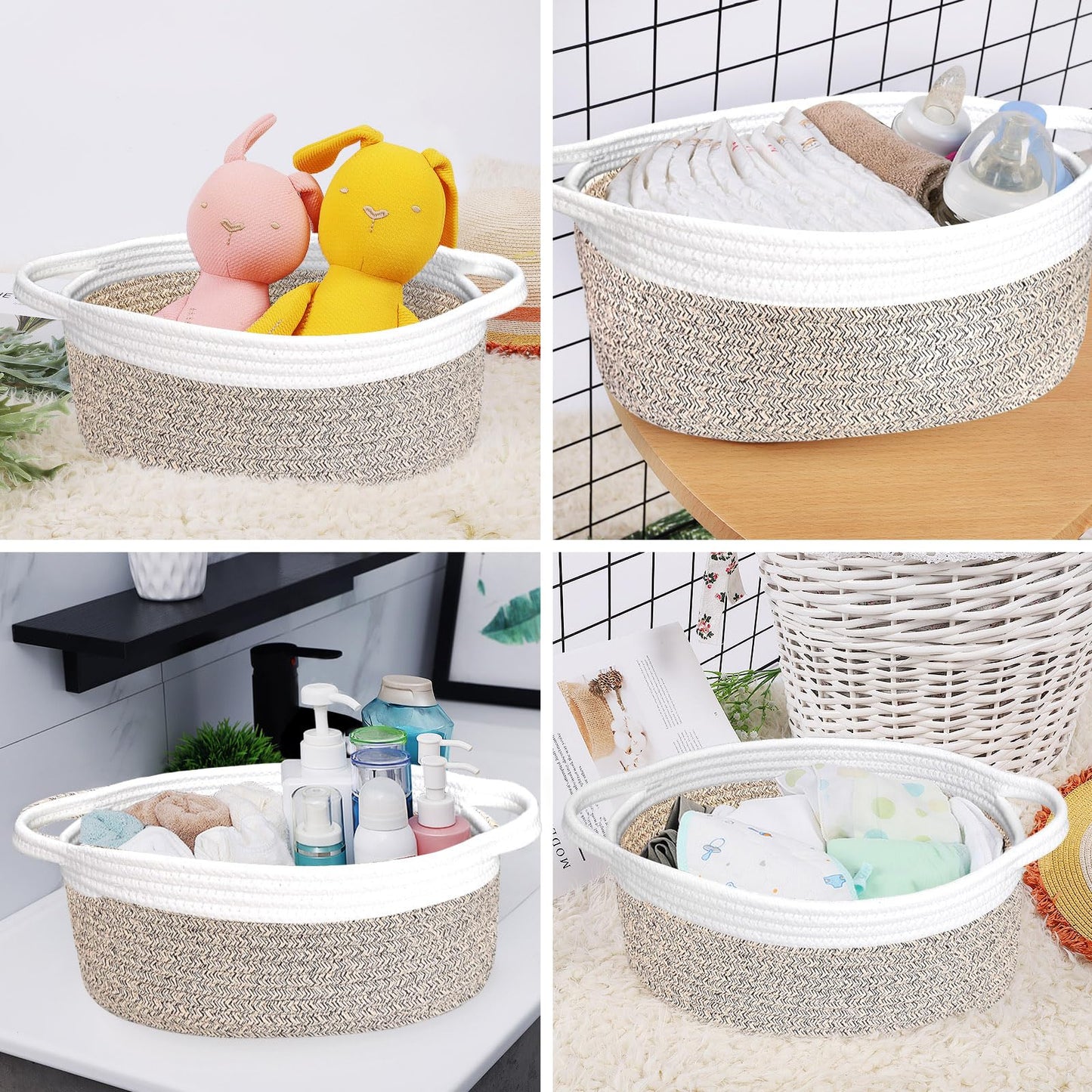 ABenkle Small Woven Basket, 12" x 8" x 5" - Cute Storage Basket with Handles for Room, Cat & Dog Toys, Gift Box