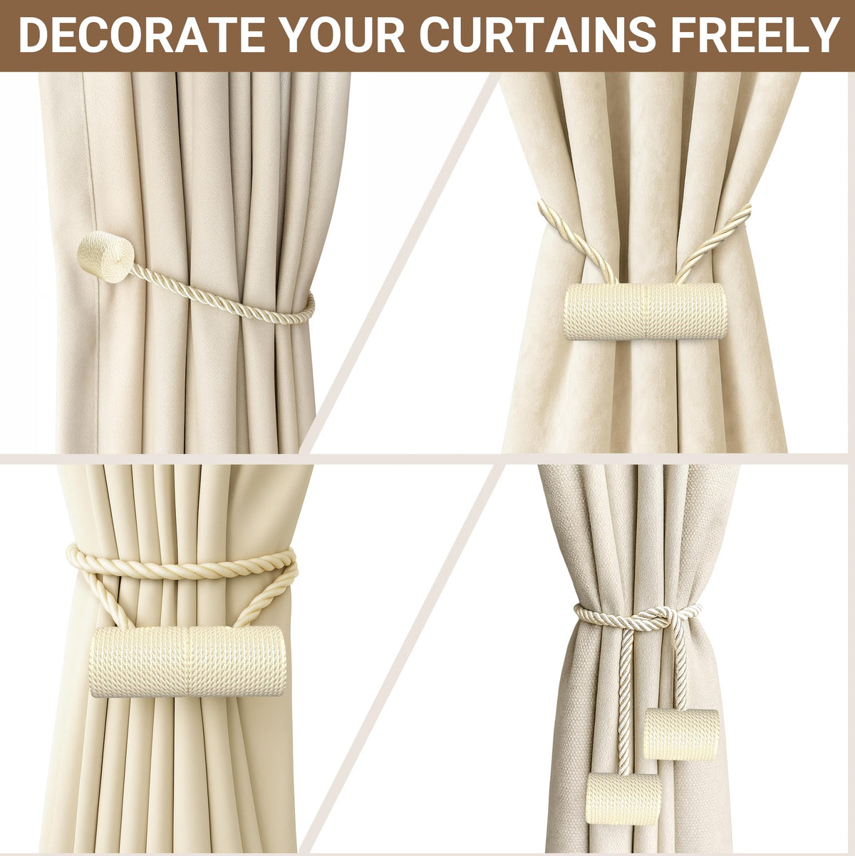 Magnetic Curtain Tiebacks Beige 2pcs (2 Count)