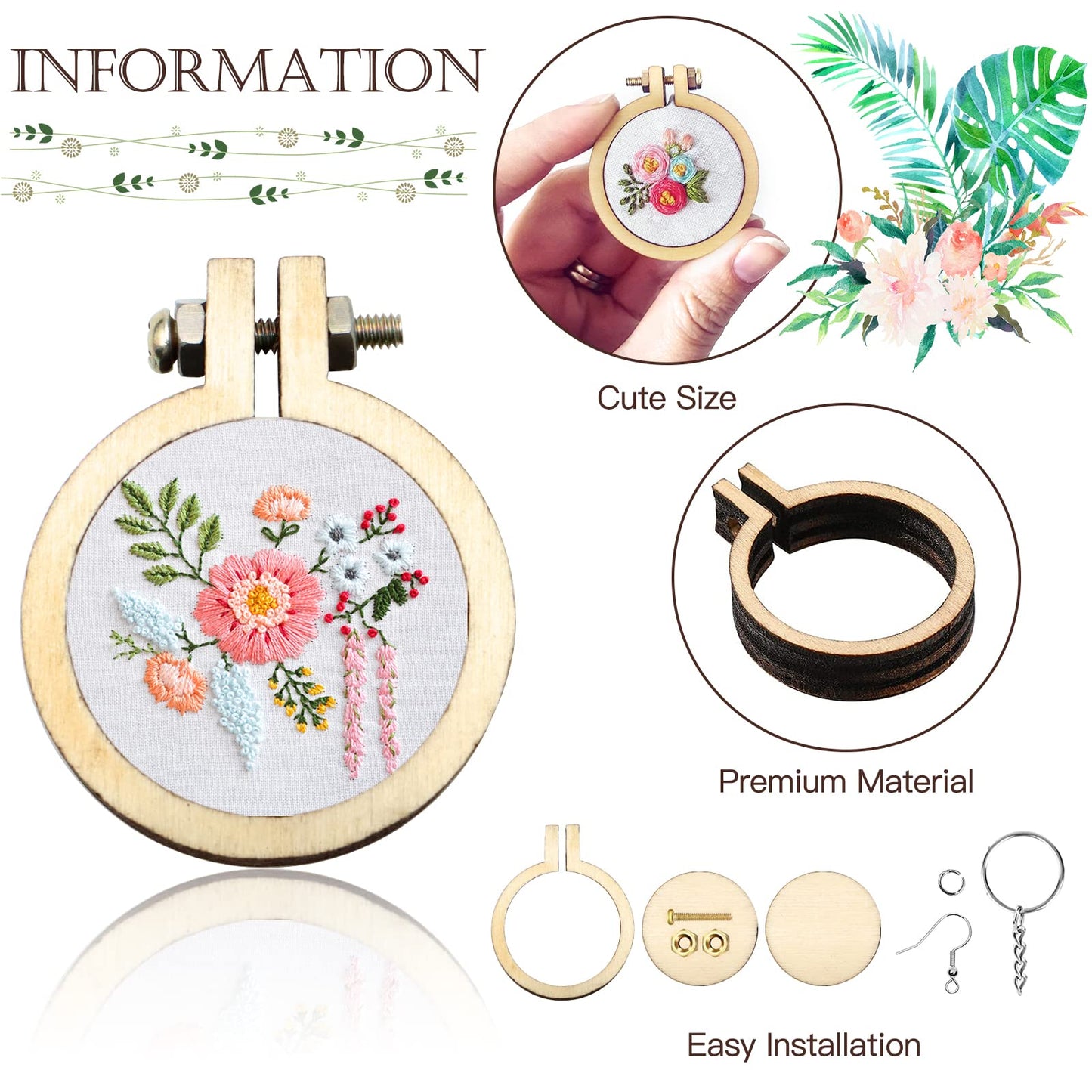 ZOCONE 40 Packs Mini Embroidery Hoops, Small Ring Tiny Embroidery Hoops, Round Wood Hoops for DIY Pendant Embroidery Necklace Jewelry Pendant and Keychain