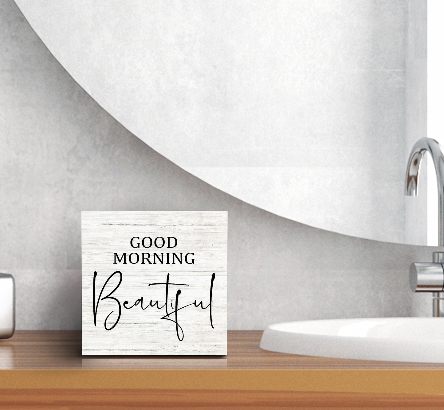 SRADMO Good Morning Beautiful Wood Box Sign Desk Decor,Rustic Wooden Block Box Sign Decoration For Home Bedroom Bathroom Shelf Table Decor