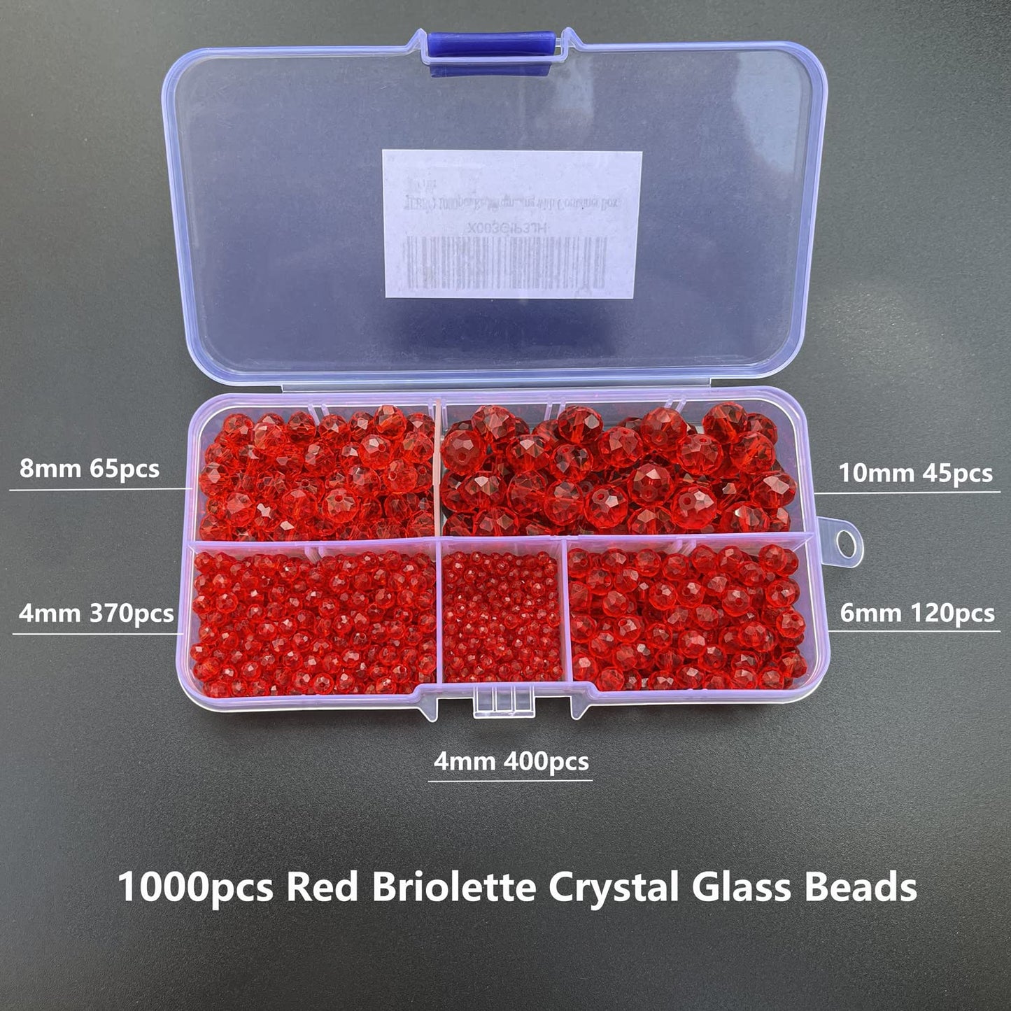JEBBO 1000pcs Red Glass Beads for Jewelry Making, 2/4/6/8/10mm Assorted Crystal Beads Faceted Briolette Crystal Glass Beads for DIY Craft, Rondelle Spacer Beads for Bracelets Necklaces