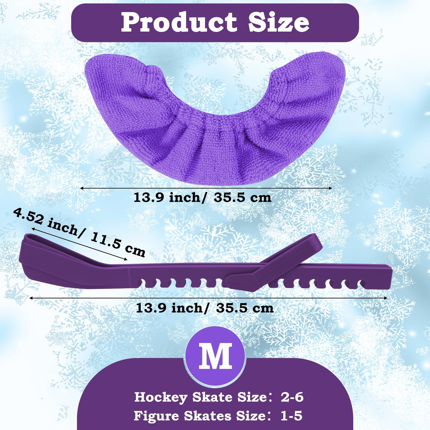 Anglekai 2+2PCS Hockey Skate Guards, Adjustable Figure Skating Blade Guards Ice Skate Blade Covers for Protective (Purple, M)