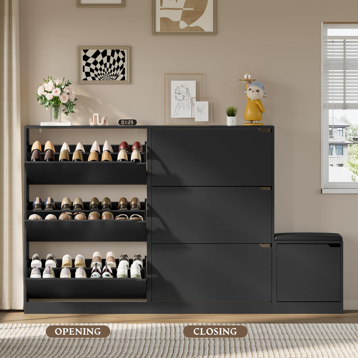 Shoe Cabinet with Bench and 3 Flip Drawers