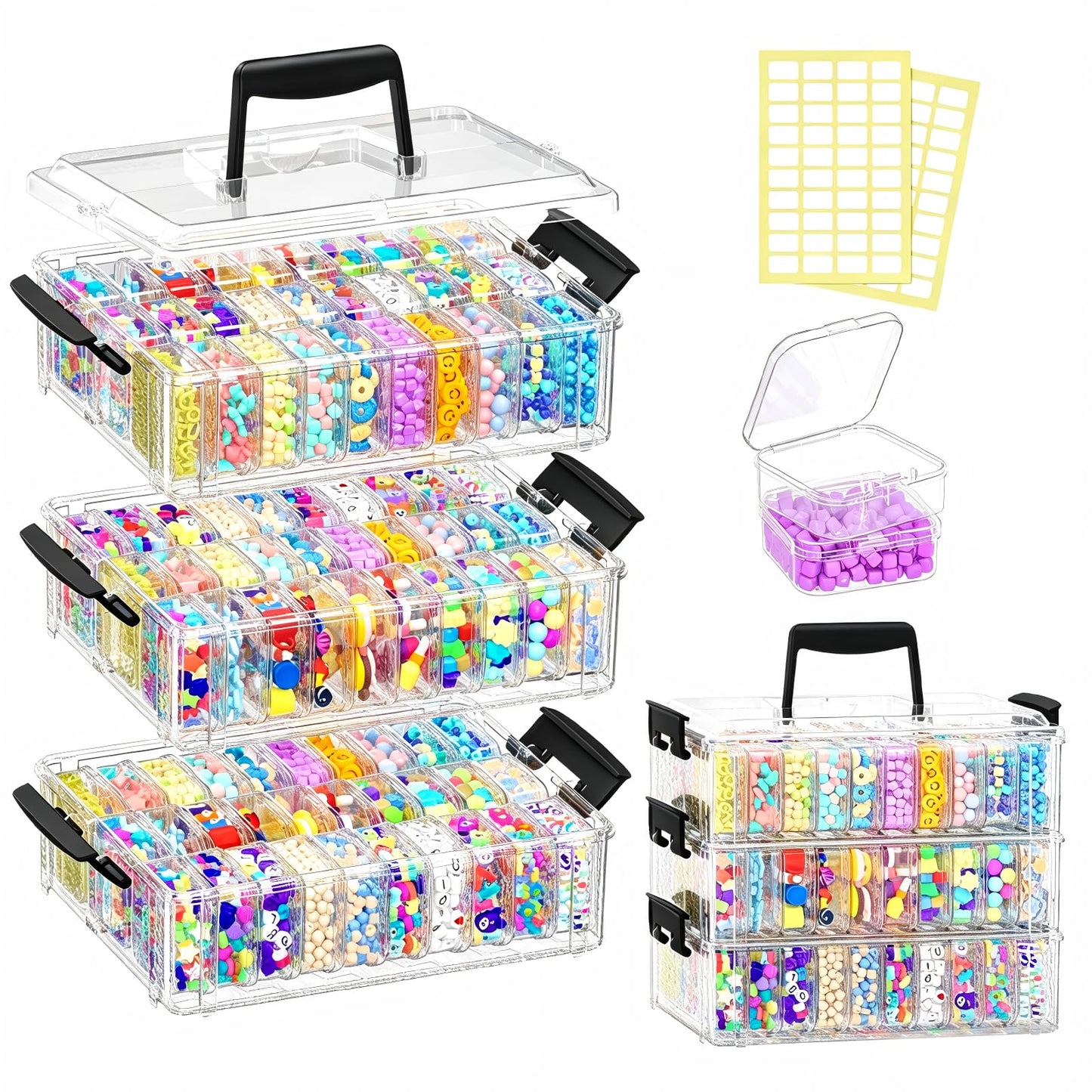 VANSUNS Bead Organizer Box 90 Pcs, 3-Tier Large Capacity Stackable Bead Storage Containers, Portable Plastic Craft Organizers for Jewelry Making, Bracelets, DIY, Nail Art Charms