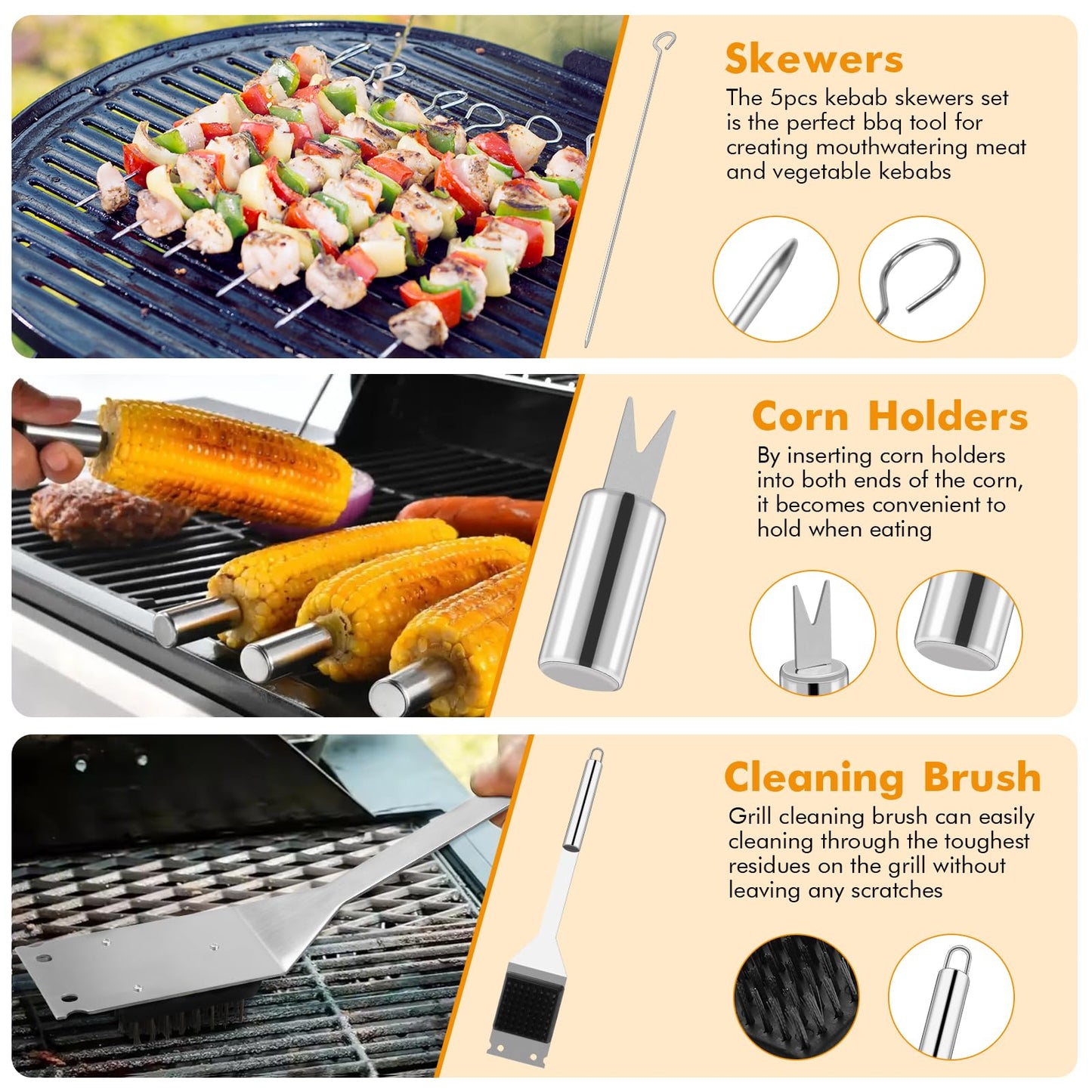 Grill Utensils Set,15 Pcs Stainless Steel BBQ Accessories Set, Portable Professional Grill Tool, Perfect Grill Kit Gift for Outdoor with Bag