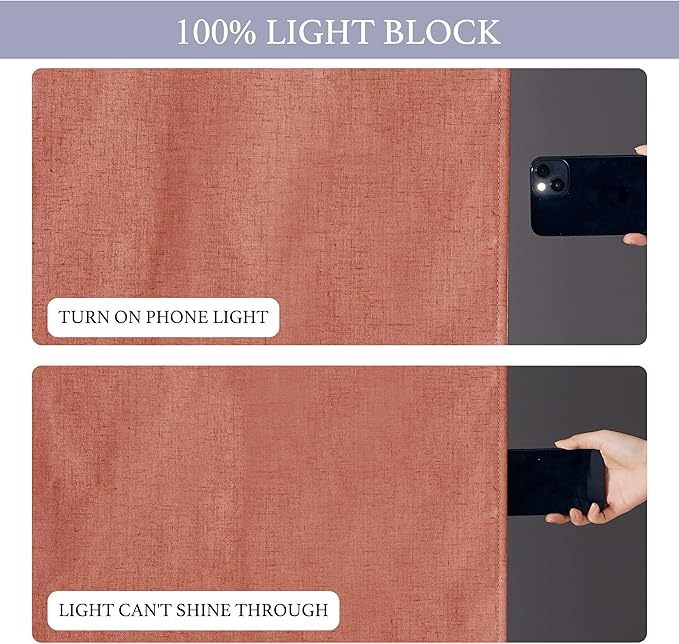 RYB HOME 100% Blackout Tricia Door Curtains, Linen Textured Blend Thermal Insulating Privacy French Door Window Tie Up Shades Sidelight Curtains for Kitchen, W 26 x L 72 inches, Brick Red, 1 Panel