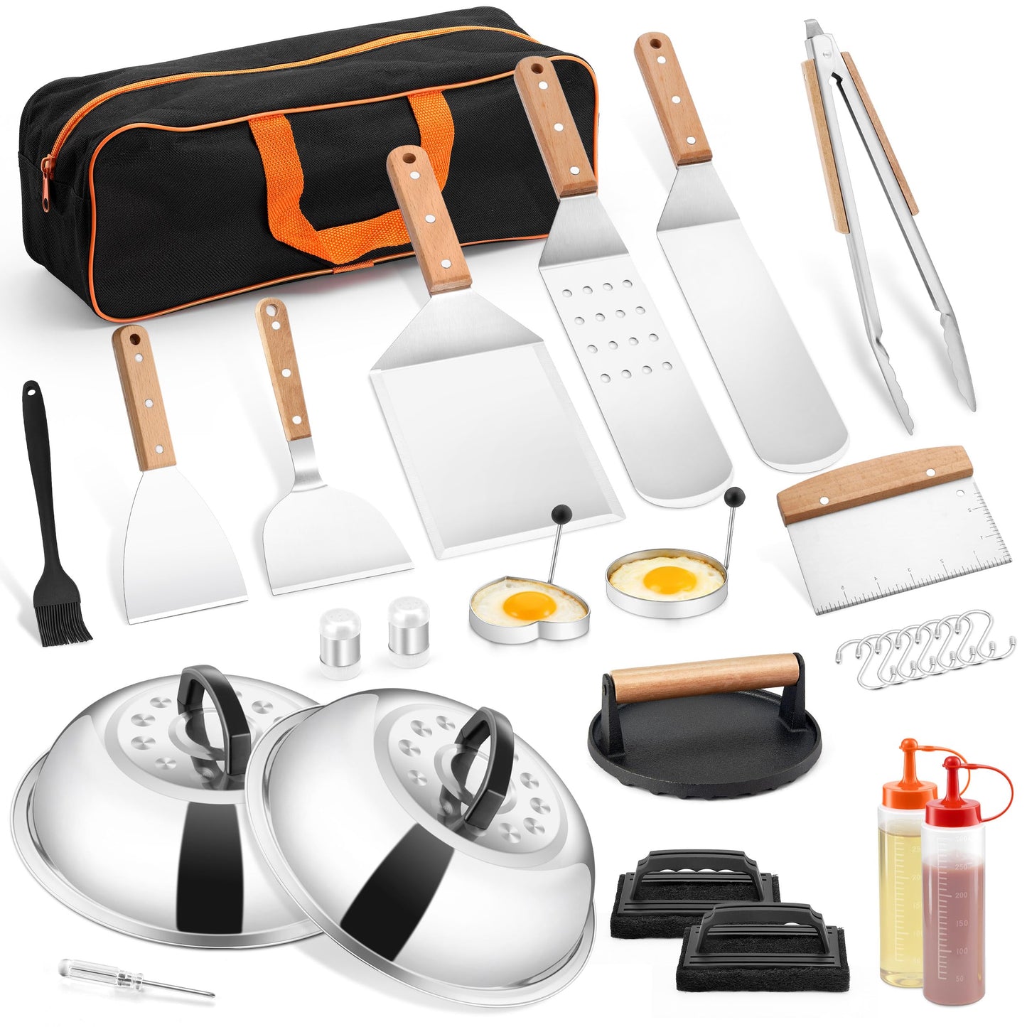 Griddle Accessories Kit, HaSteeL 20Pcs Flat Top Grill Accessories for Camping, Professional Griddle Spatula Grill Tools Set with Melting Dome for Teppanyaki BBQ Outdoor, Perfect Grilling Gifts