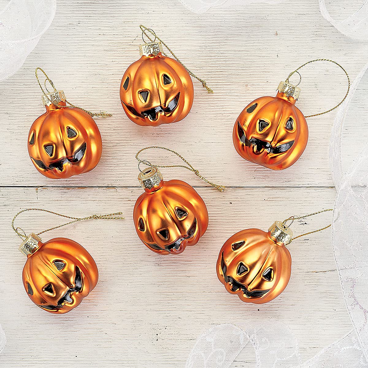 Lillian Vernon Glass Jack-o'-Lantern Halloween Ornaments - Set of 6, Holiday Home Décor