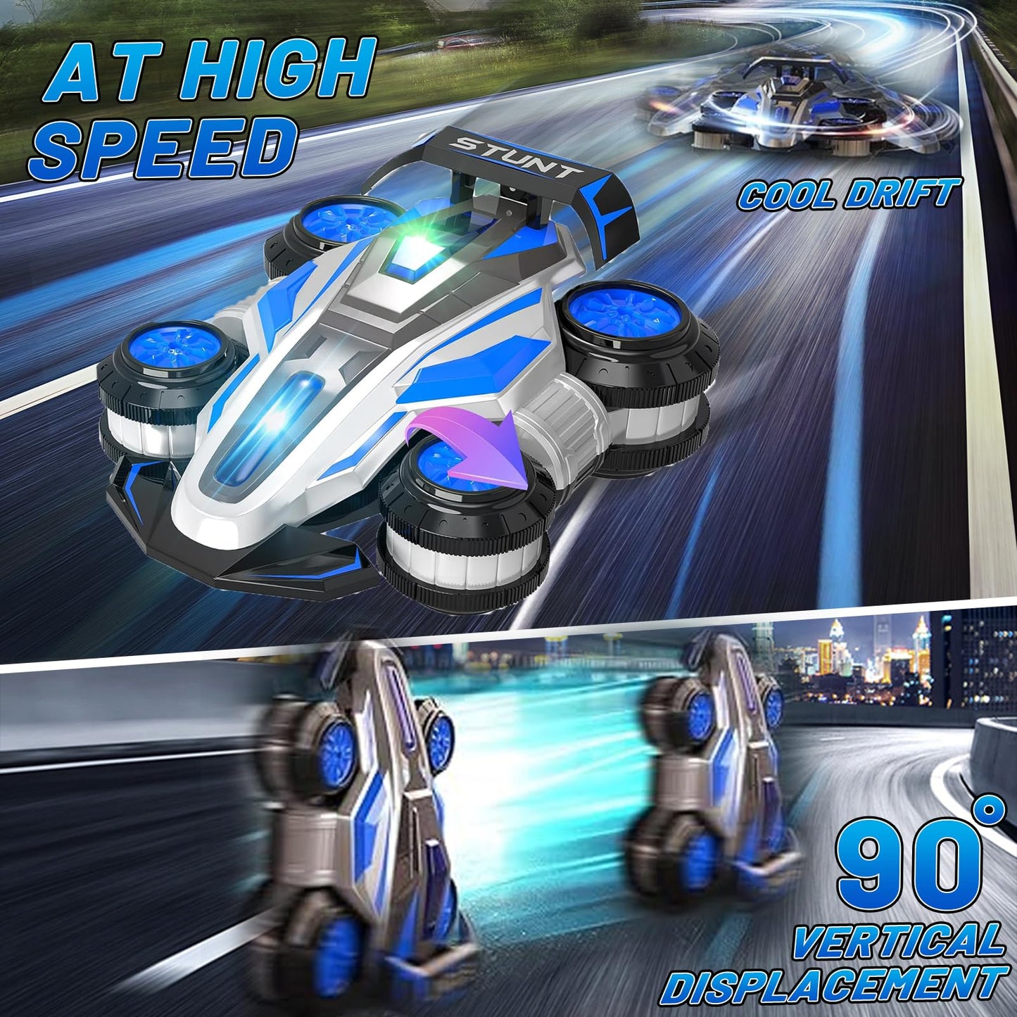 ZSYMIMRC High Speed Drift Remote Control Stunt Deformation Car, Birthday Gifts, for Boys and Girls 4-16 Years Old (Blue)