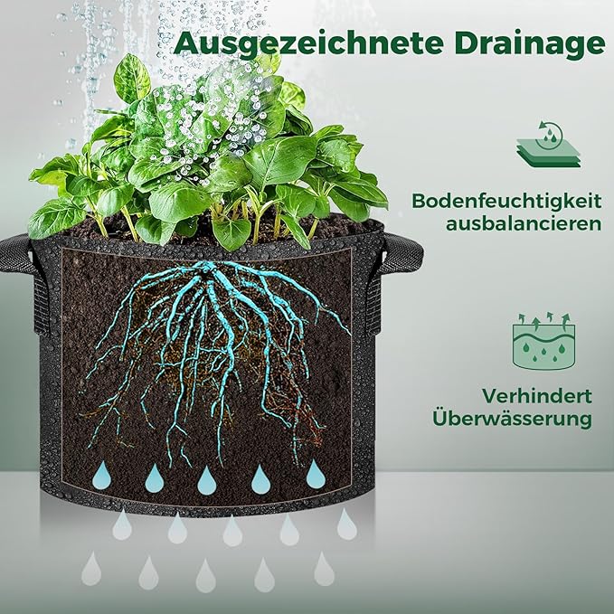 T4U 5 Gallon Grow Bags, Upgrade Grow Bags with Handles, Heavy Duty Thickened Nonwoven Fabric Pots, 5 Gallon Pots for Plants, Strawberry, Cherry Tomatoes (5 Pack)