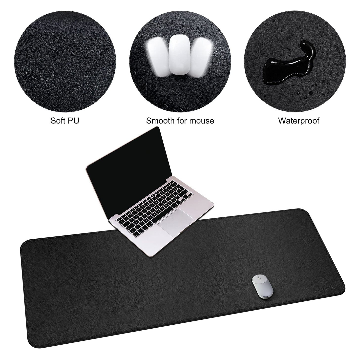 CENNBIE Leather Desk Mat,55" x 19.6" Extra Large Desk Pad Blotter Protector, Extended Non-Slip Mouse Pad, Waterproof PU Leather Desk Mat on top of desks Large for Office and Home (Black)