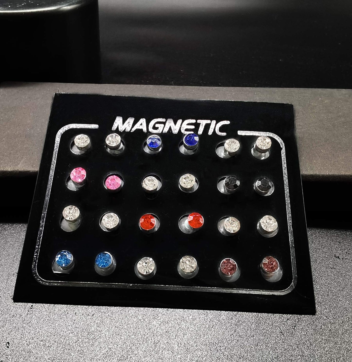 Tornito 24 Pairs Magnetic Stud Earrings Multi Color Cubic Zirconia Clip on Non Piercing Earrings Set for Women Men 4MM