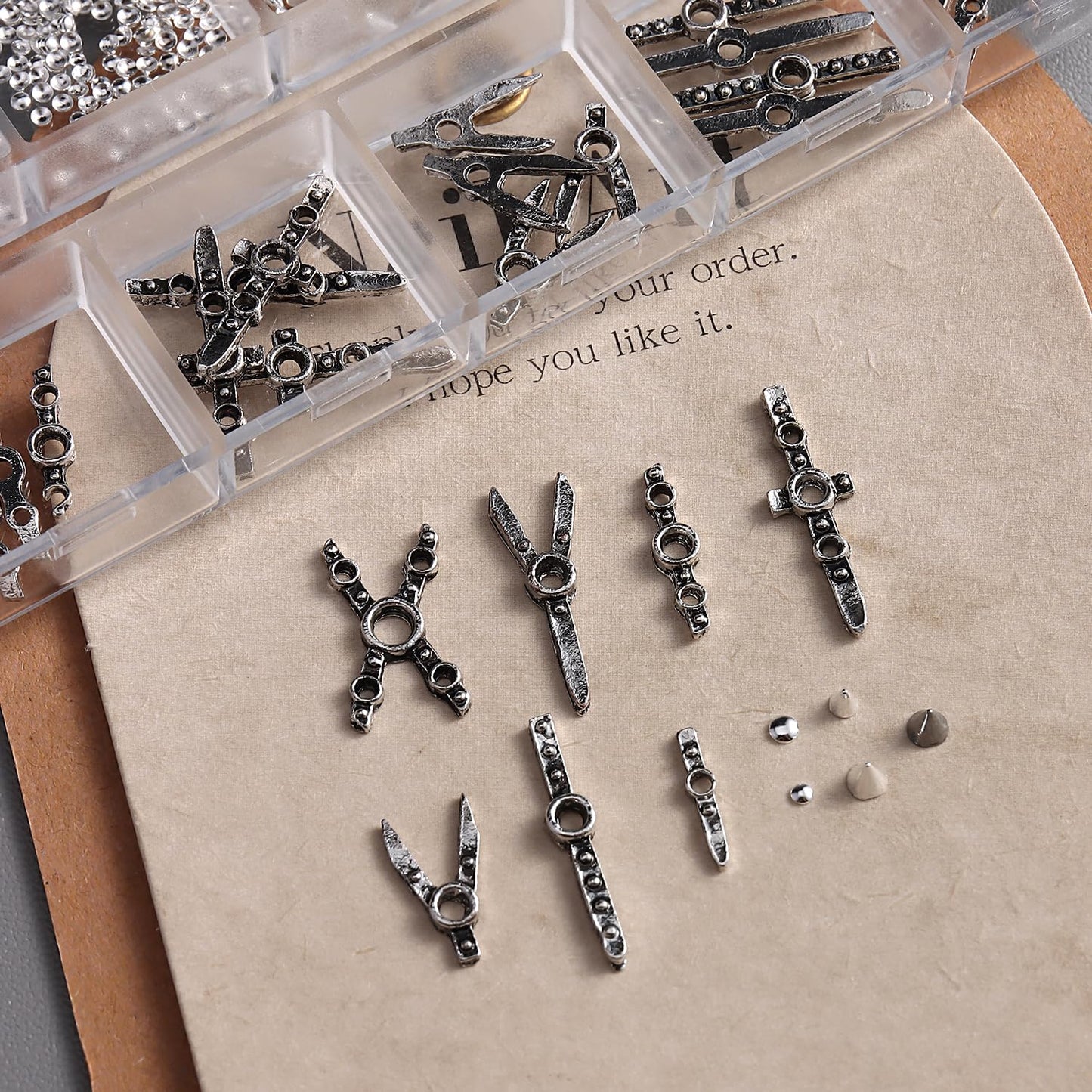 Furtherpretty Gothic Nail Charms Set, 3D Metal Punk Bondage Nail Accessories with Silver Spikes & Rivet Studs, Y2K Hollow Harness Strap and Belt Buckle Designs, Goth Nail Art Decorations with Tweezers