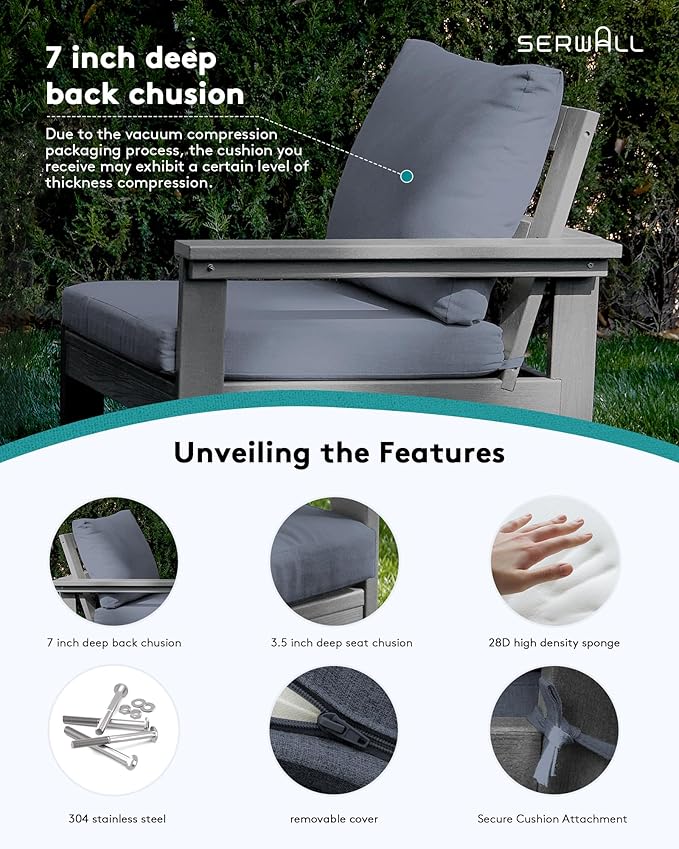SERWALL HDPE Patio Sofa Set, 4-piece Outdoor Sectional Furniture Set, All Weather Outdoor Couch Set Patio Furniture Set for Deck, Lawn, Blue Frame with Grey Cushion