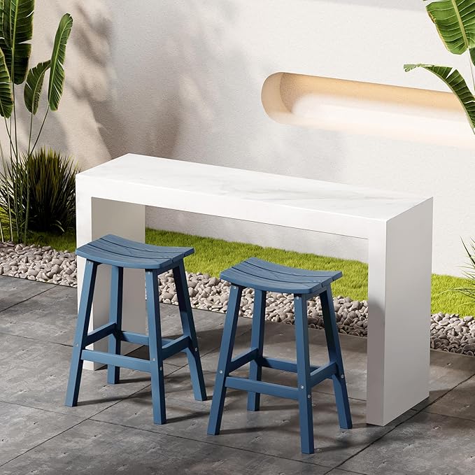 Stoog All-Weather Bar Stools Set of 2, 28" Height Outdoor Bar Stools with 400 lbs Weight Capacity, Low Maintenance, for Patio, Deck, Kitchen Counter, and Garden, Blue