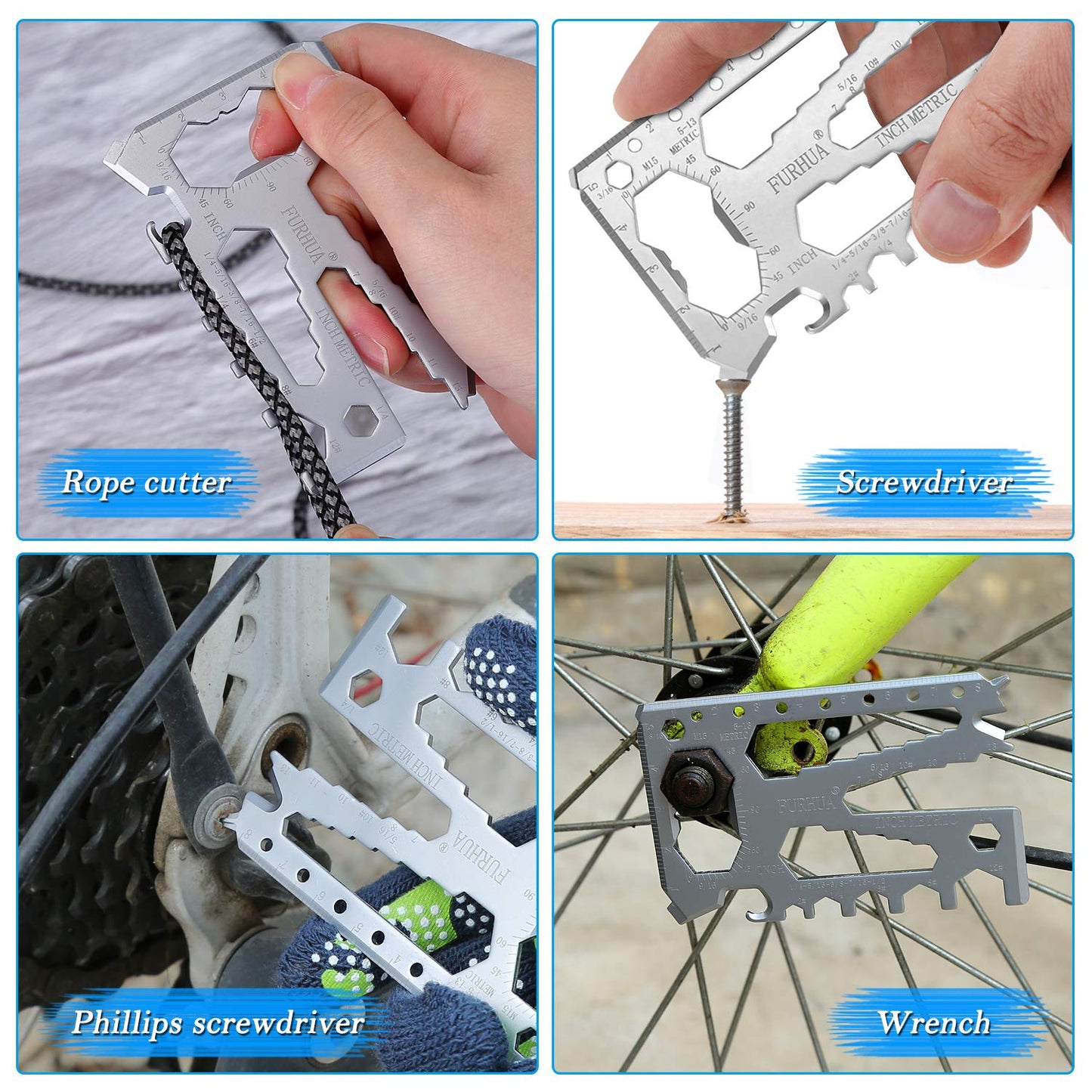 FURHUA Multitool Credit Card Sized Pocket Tool, 42-in-1 Wallet Multi Tool Card,thicker and harder, Gifts for Dad, Husband, Men - Bottle Opener, Cord Cutter, Screwdriver, Ruler, Scraper etc