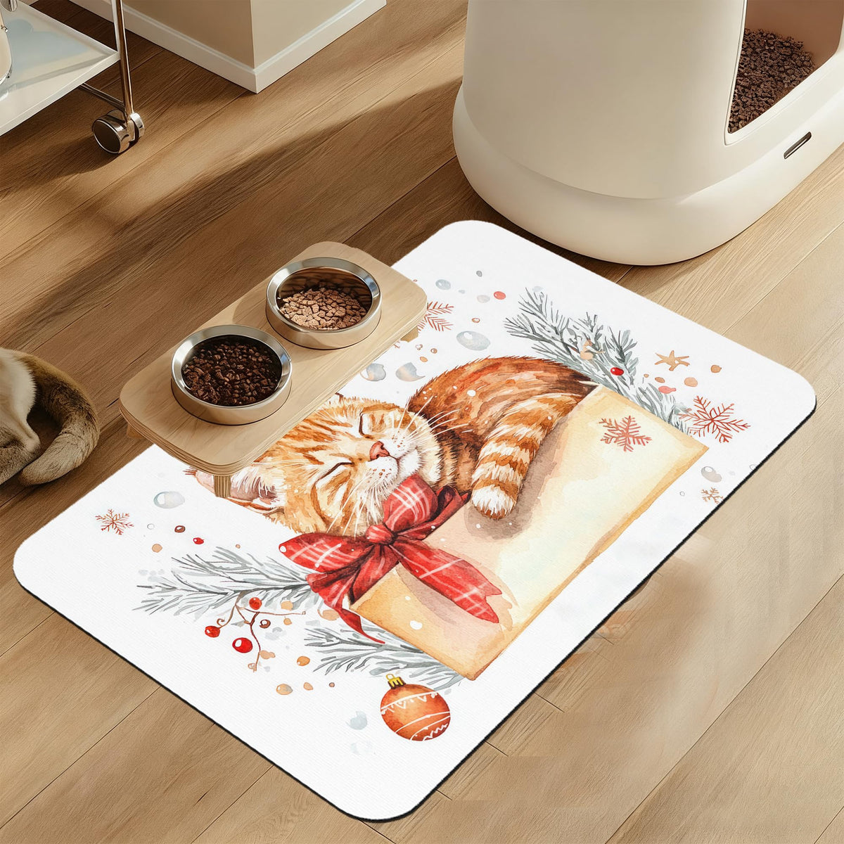 Pink Cat Dog Food Mat–Absorbent Quick Dry Feeding Placemat for Food and Water Bowls, Non Slip Rubber Backing, Waterproof Pet Supplies for Mess-Free Eating 12"x20"