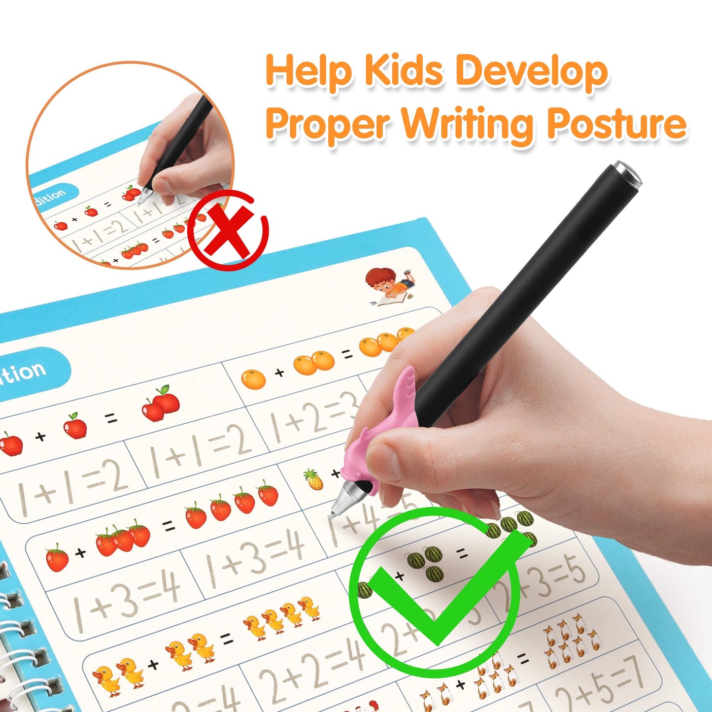 Helsort Large Magic Grooved Practice Copybook for Kids, Reusable Grooved Handwriting Workbook, Learn to Write Number Letter Tracing for Kids Ages 3-8 Kindergarten Preschool Calligraphy 10.2×7.3"