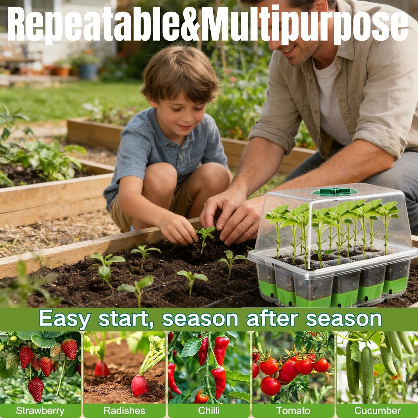 5-Pack Flexible Germination Trays,Reusable 60Cell Seed Starter Trays With Humidity Dome & Lids , Flexible Pop-Out Design, BPA-Free Silicone Seedling Kit & Dishwasher Safe for Herbs/Vegetables/Flowers