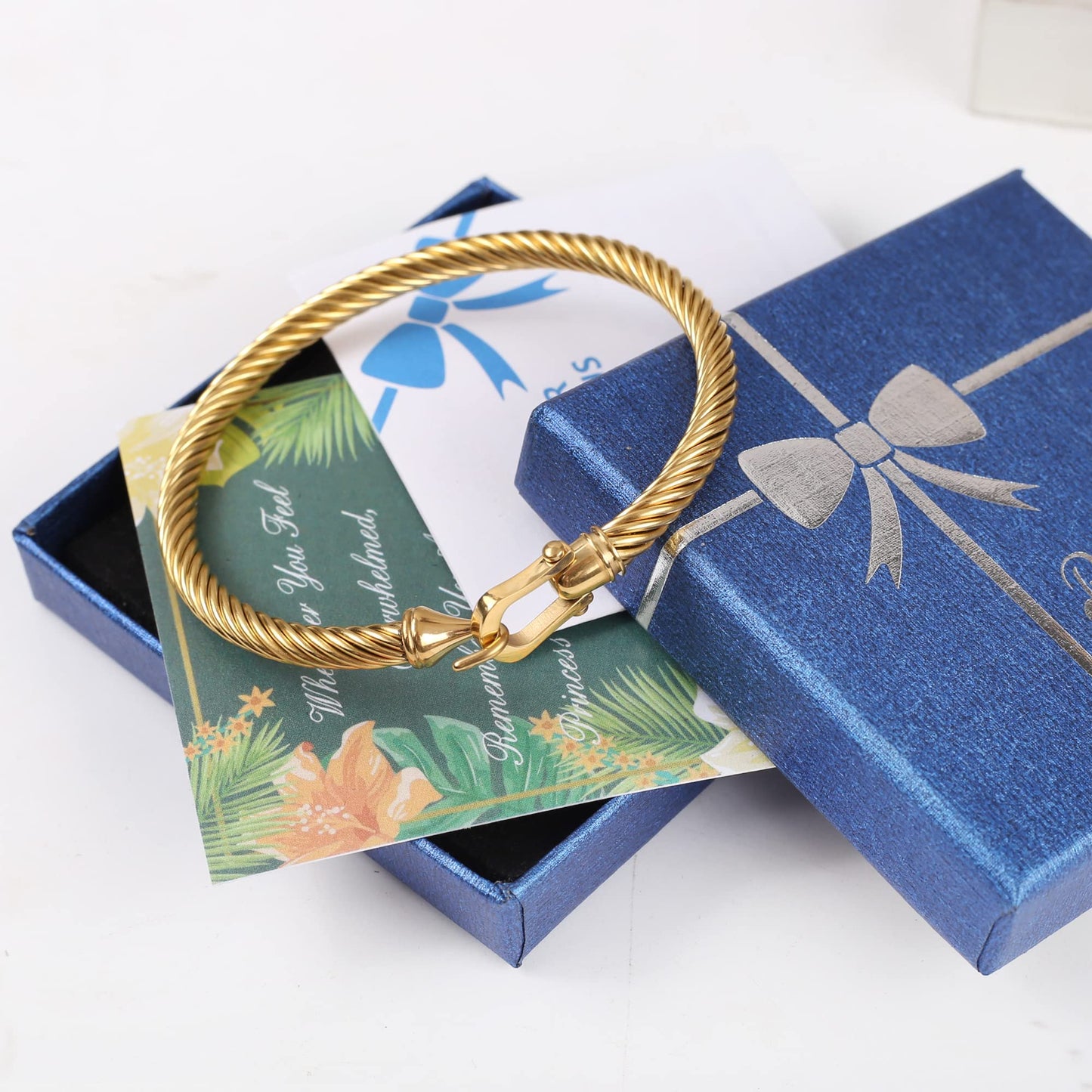 HX SHARE Twisted Cable Bracelet Stylish Fine Stainless Steel Cable Cuff Bracelet with Hook Clasp Bracelets Jewelry for Women