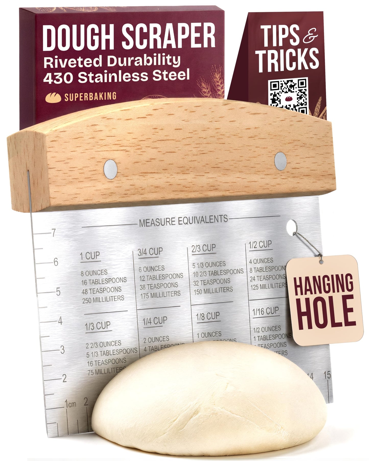 Superbaking Dough Scraper - 6" Bench Scraper - Dough Cutter with Ruler - Pastry & Cake Scraper - Kitchen Tools Sourdough Baking Supplies - Bread Making Tools & Accessories for Home Bakers