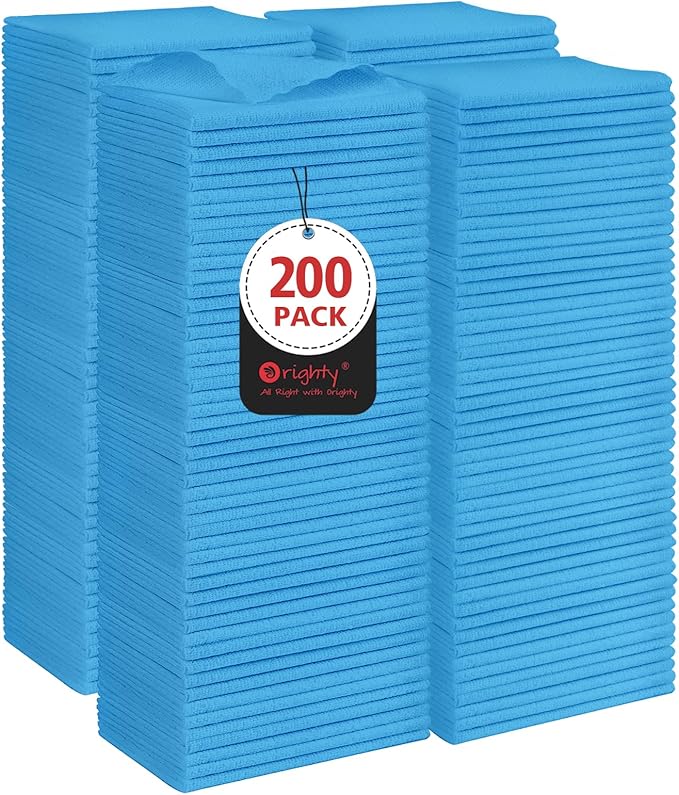 Orighty Cleaning Cloths Bulk, 200 Pack Shop Rags Reusable, Multi-Purpose Shop Towels for Cars, Microfiber Cleaning Rags for Automotive, Mechanic, Kitchen, Lint Free Towels 11.5’’ x 11.5’’, Blue
