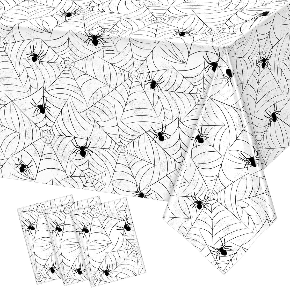 TREWAVE 3 Pack Halloween Spiderweb Tablecloth Rectangular Plastic Spider Web Table Cloth Large Size Table Covers for Home Decor Halloween Party Decorations 54" x 108" (White)