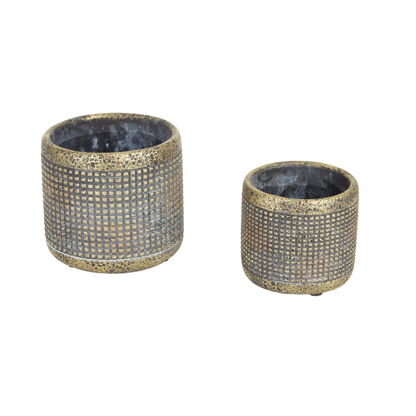 DII Planter Pot Collection Distressed/Weathered Indoor & Outdoor Cement, for Plants or Flowers, Small 4x3.75/Large 5x4.75, Modern Metallic, 2 Piece