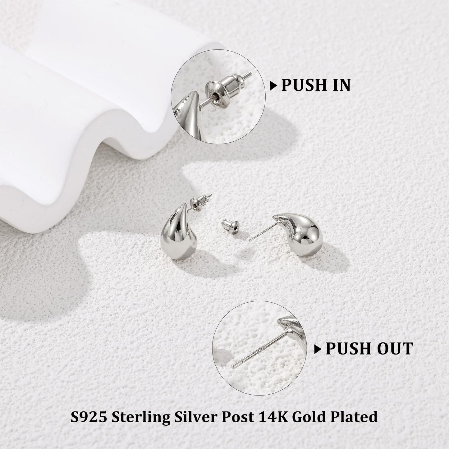 Gacimy Silver Tone Teardrop Earrings Dupes for Women, Chunky Drop Earrings for Women with 925 Sterling Silver Post, 0.7 Inches