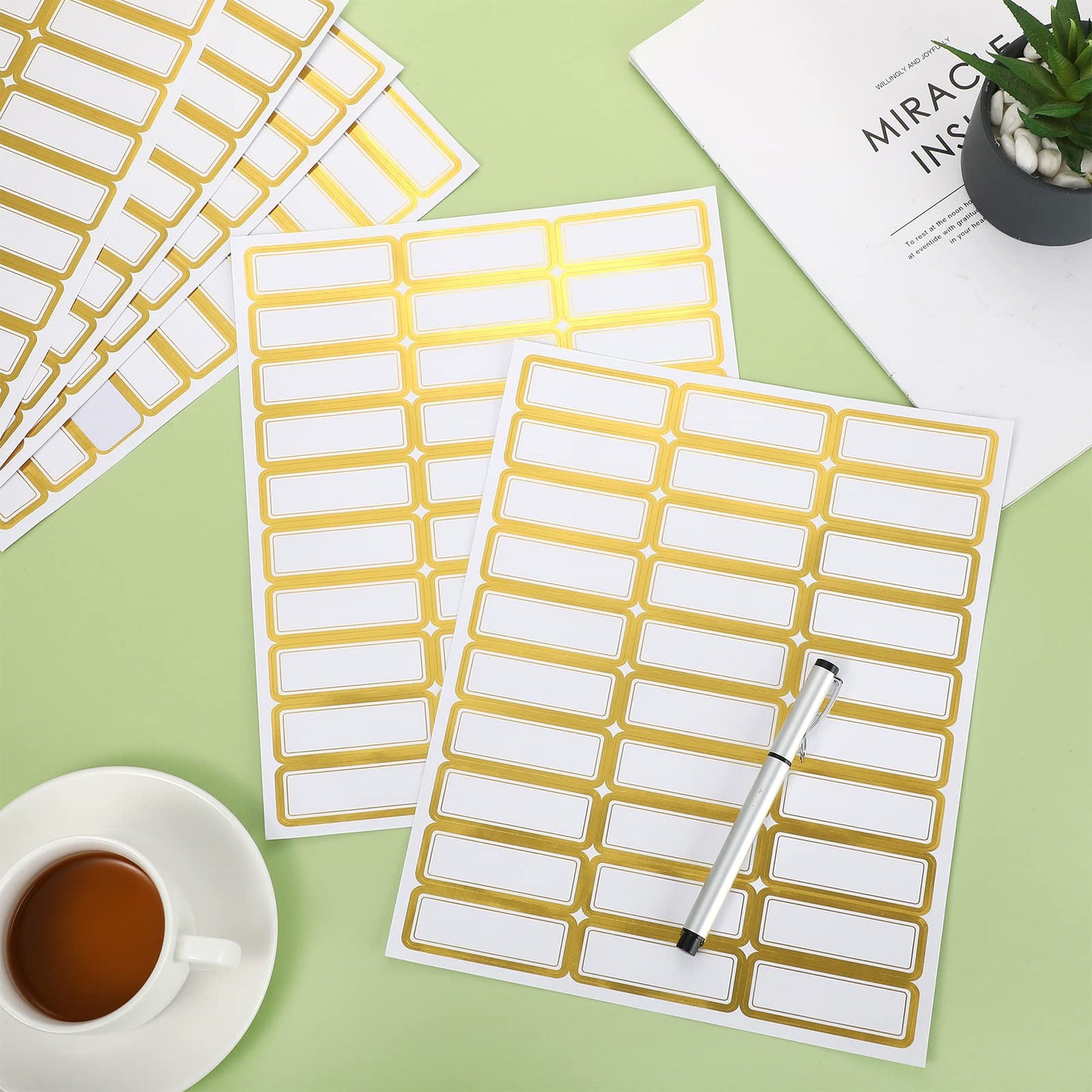 20 Sheets Printable Shipping Labels Matte White with Metallic Gold Border, Writable Printable Adhesive Sticker Blank Shipping Labels(30 Pieces/Sheet,1 x 2.7 Inch)