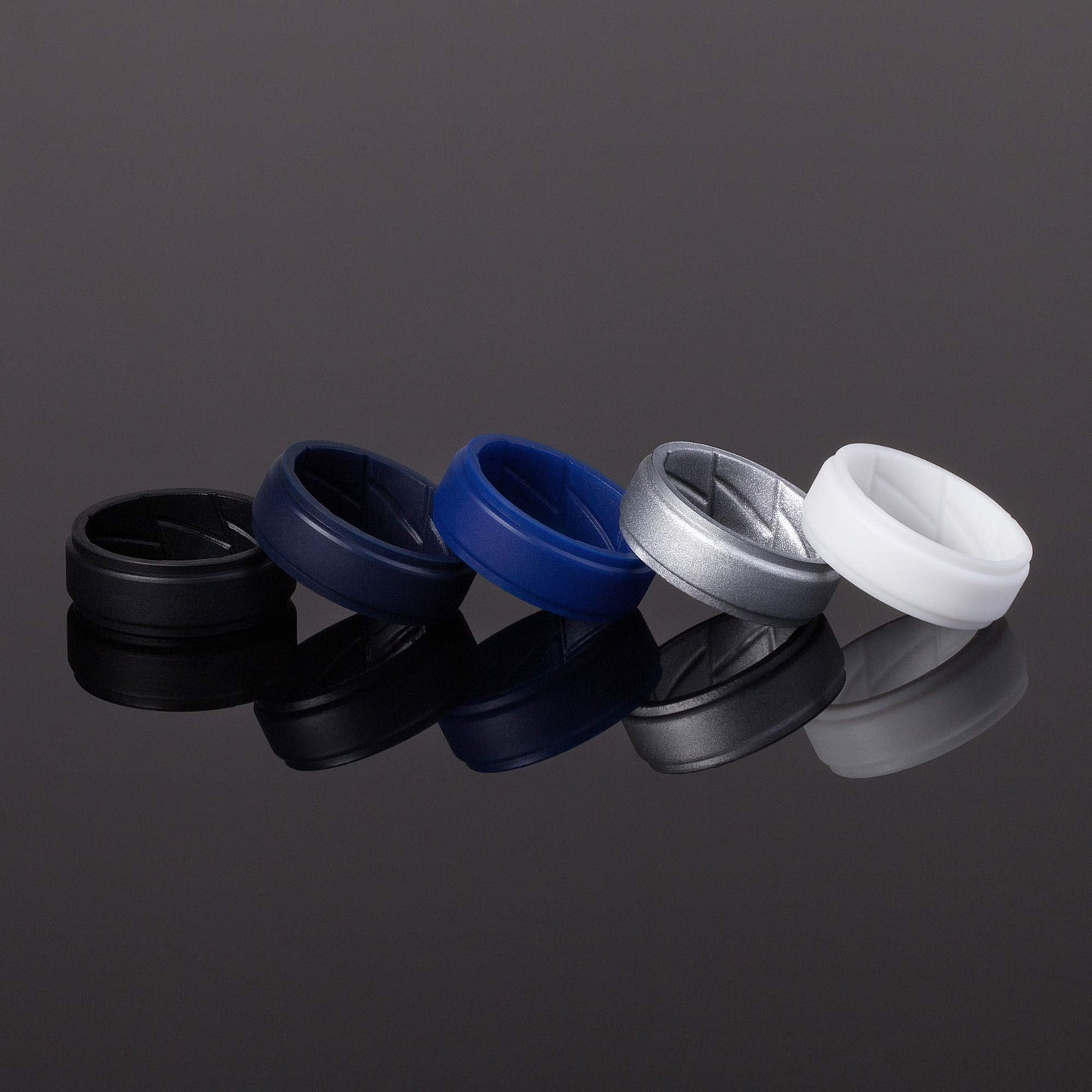 ThunderFit Silicone Wedding Rings for Men Breathable Airflow Inner Grooves, Step Edge Sleek Design Rubber Engagement Bands 8mm Wide 2mm Thick, Variety Multipack 1-7