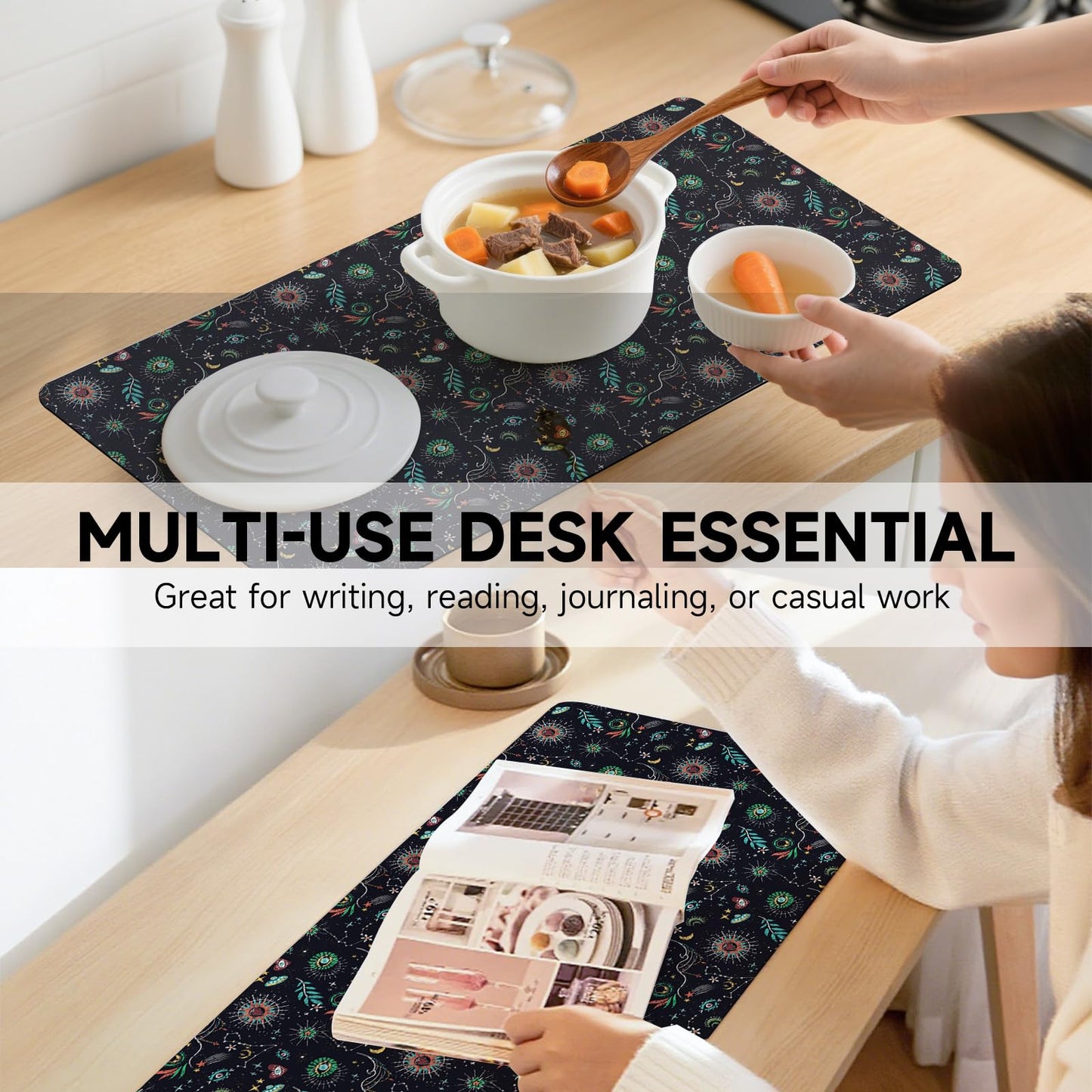 AUPET Leather Large Mouse Pad Desk Blotters – 35 x 17in Cute Desk Mat with PU Surface, Non-Slip Desk Pad Protector,Waterproof Desk Writing Pad for Office Home (Mystical Cosmic)